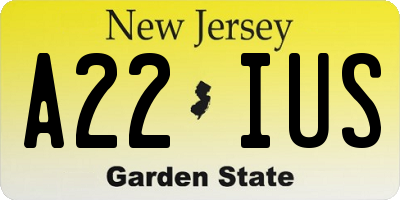NJ license plate A22IUS