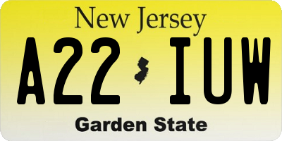 NJ license plate A22IUW