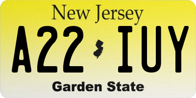 NJ license plate A22IUY