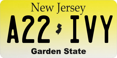 NJ license plate A22IVY
