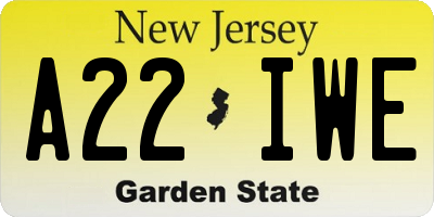 NJ license plate A22IWE