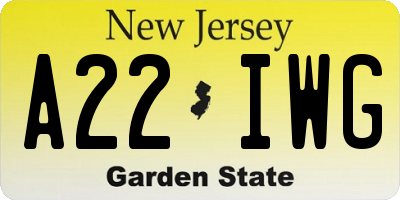 NJ license plate A22IWG