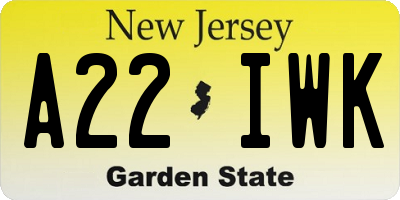NJ license plate A22IWK