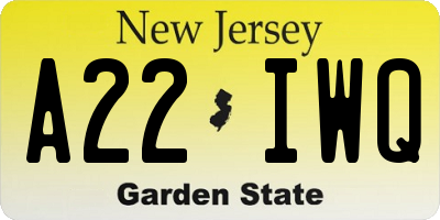 NJ license plate A22IWQ