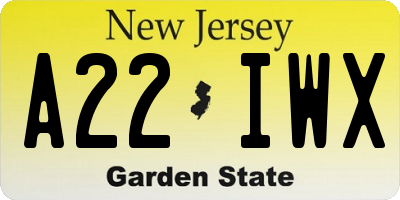 NJ license plate A22IWX