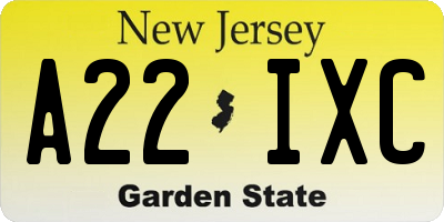 NJ license plate A22IXC