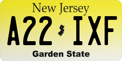 NJ license plate A22IXF