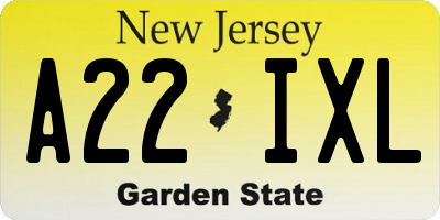 NJ license plate A22IXL