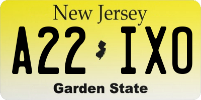 NJ license plate A22IXO