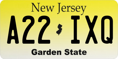 NJ license plate A22IXQ