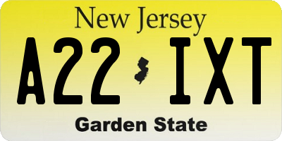 NJ license plate A22IXT