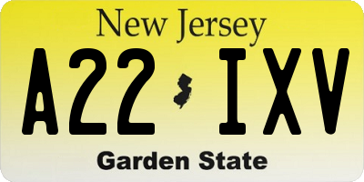 NJ license plate A22IXV
