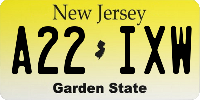 NJ license plate A22IXW