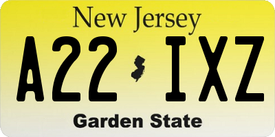 NJ license plate A22IXZ