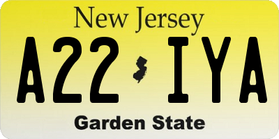 NJ license plate A22IYA