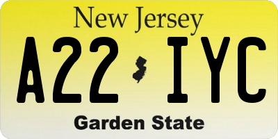 NJ license plate A22IYC