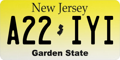 NJ license plate A22IYI