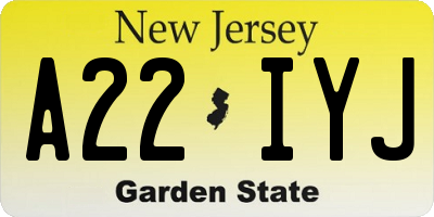 NJ license plate A22IYJ