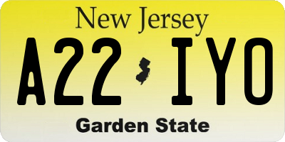 NJ license plate A22IYO