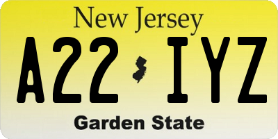 NJ license plate A22IYZ