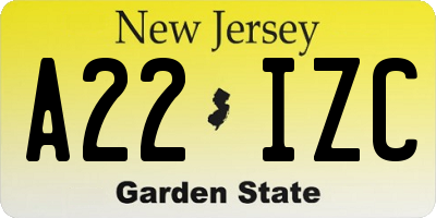 NJ license plate A22IZC