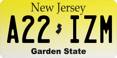 NJ license plate A22IZM
