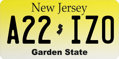 NJ license plate A22IZO