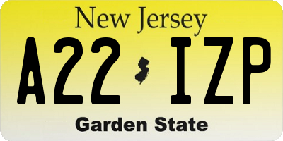 NJ license plate A22IZP
