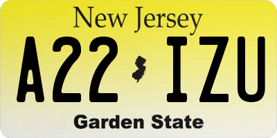 NJ license plate A22IZU