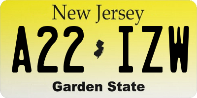 NJ license plate A22IZW