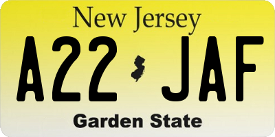 NJ license plate A22JAF