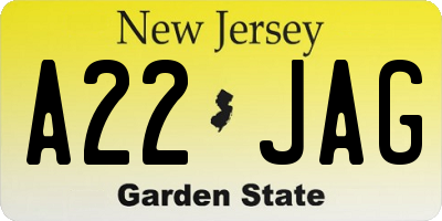 NJ license plate A22JAG