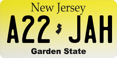 NJ license plate A22JAH