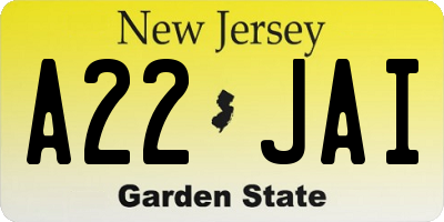 NJ license plate A22JAI