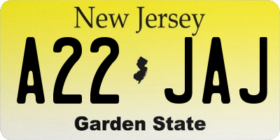 NJ license plate A22JAJ
