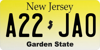 NJ license plate A22JAO