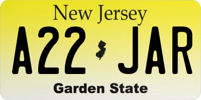 NJ license plate A22JAR