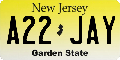 NJ license plate A22JAY