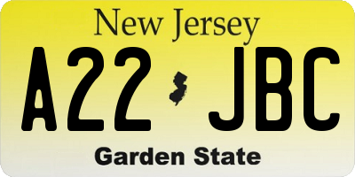 NJ license plate A22JBC