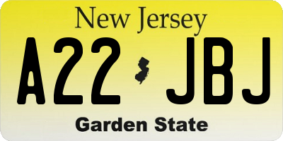 NJ license plate A22JBJ