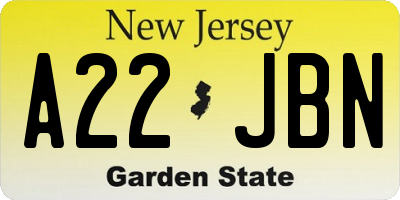 NJ license plate A22JBN