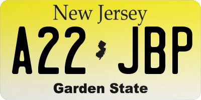 NJ license plate A22JBP