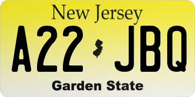 NJ license plate A22JBQ