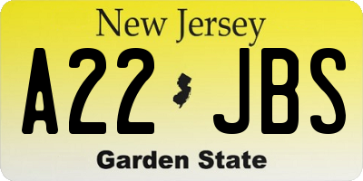 NJ license plate A22JBS