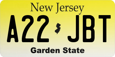 NJ license plate A22JBT