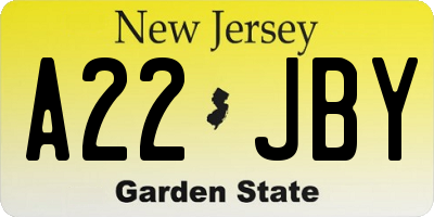 NJ license plate A22JBY