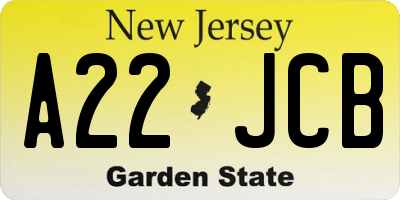 NJ license plate A22JCB