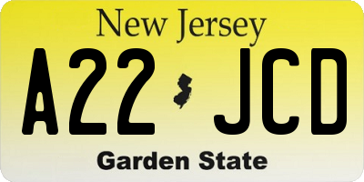 NJ license plate A22JCD
