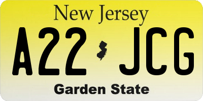 NJ license plate A22JCG