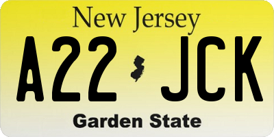NJ license plate A22JCK